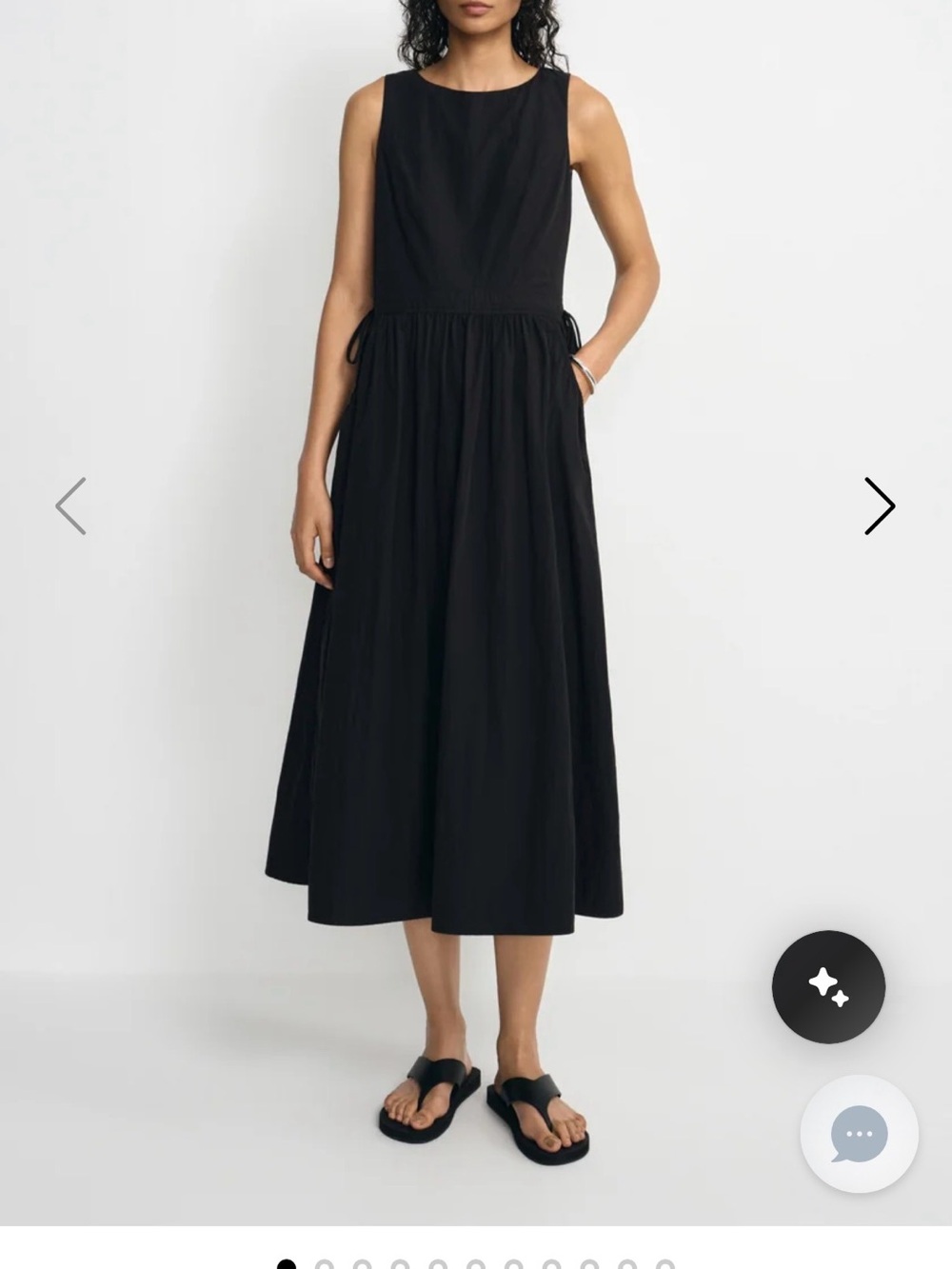 Sleeveless Black Midi Dress with Gathered Waist and Side Ties